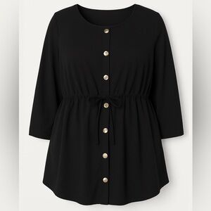 NWT!Black gold, snap drawstring mid blouse size 26 or 4X